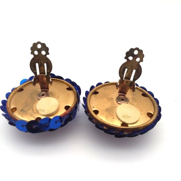 Dome Button Round Sequin Blue VTG Clip On Earrings The Icing Glamour Party Y2K - Picture 6 of 6